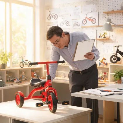 Product planner reviewing tricycle features