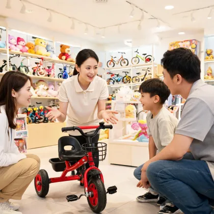 Family support specialist answering ride-on toy questions