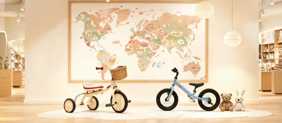 Kettler support map and ride-on toy display