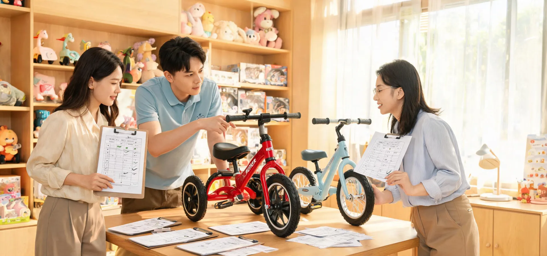 Kettler service team reviewing ride-on toys